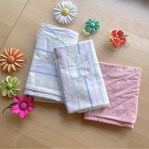 Set of 3 Adorable Handmade Vintage Kitchen Towels - Charming Stripes and Pink